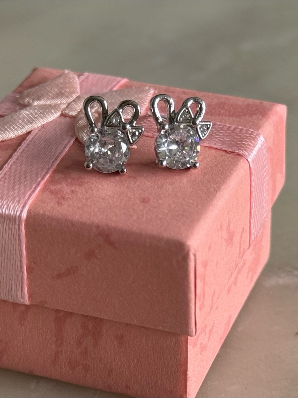 S925 Silver Bow Bunny Stud Earrings